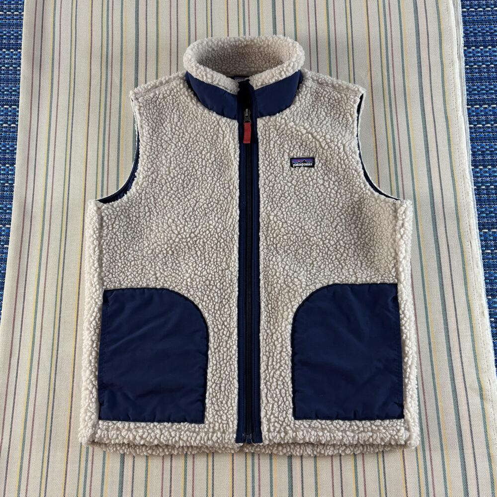 Patagonia Vest Girls XL 14 Natural Navy Retro-X Sherpa Fleece Full Zip STY65619